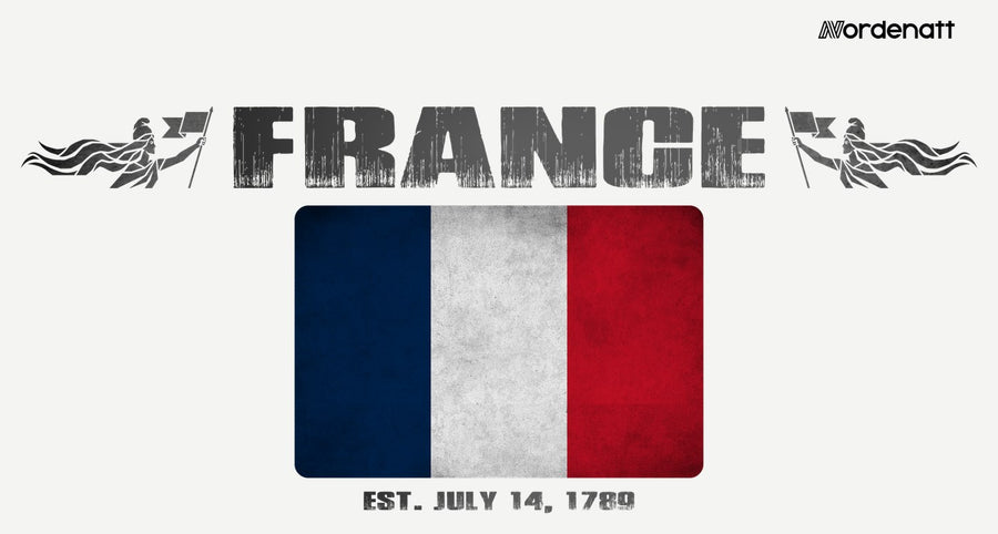 France design preview: flag, date and emblem inspiration printed on light t-shirts (Nordenatt)