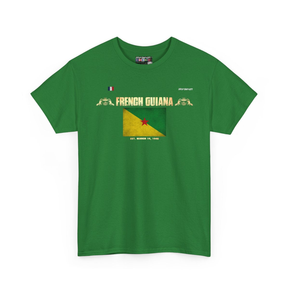 French Guiana flag t-shirt in Turf Green — premium cotton, Nordenatt