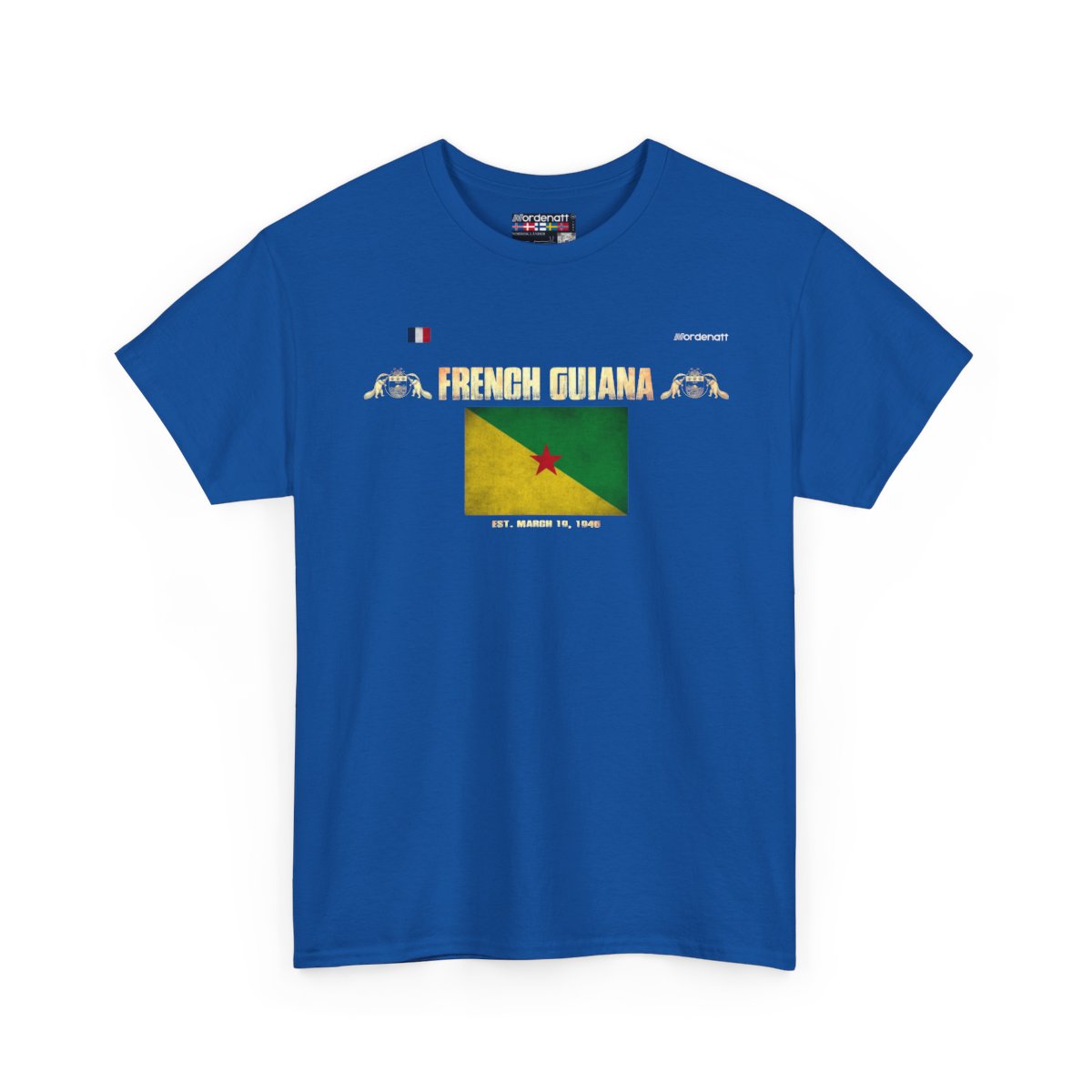 French Guiana flag t-shirt in Royal — premium cotton, Nordenatt