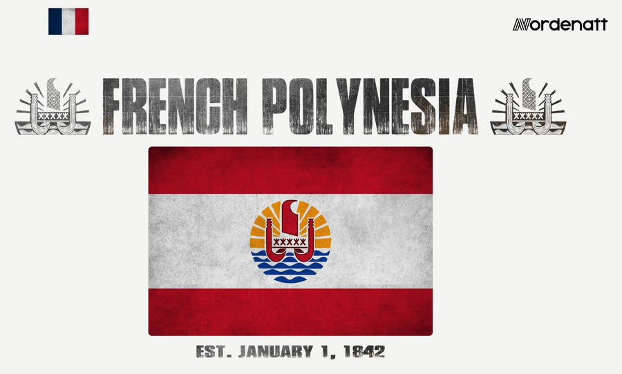 French Polynesia design preview: flag, date and emblem inspiration printed on light t-shirts (Nordenatt)