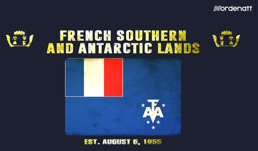 French Southern Territories design preview: flag, date and emblem inspiration printed on dark t-shirts (Nordenatt)