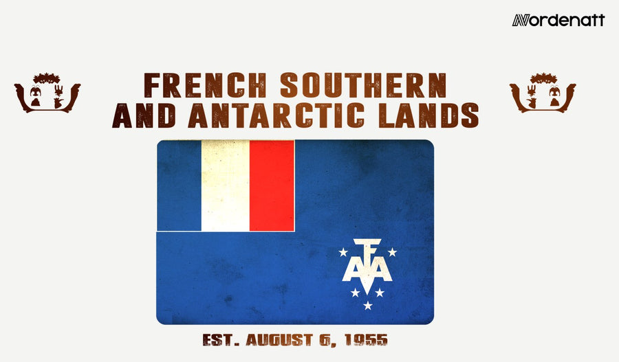 French Southern Territories design preview: flag, date and emblem inspiration printed on light t-shirts (Nordenatt)