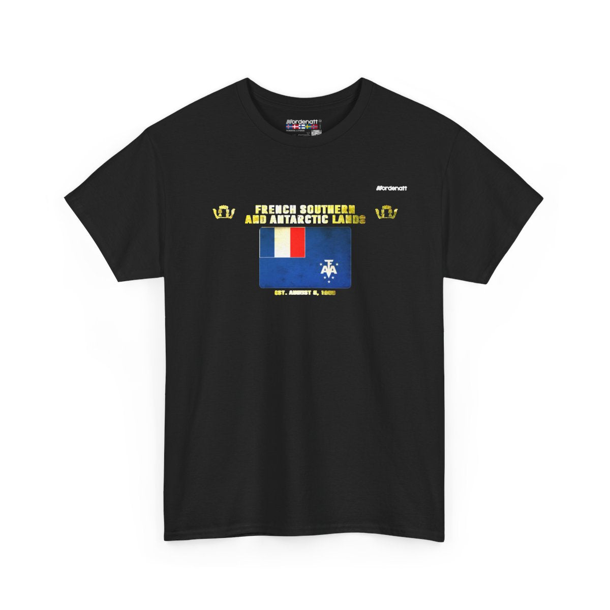 French Southern Territories flag t-shirt in Black — premium cotton, Nordenatt