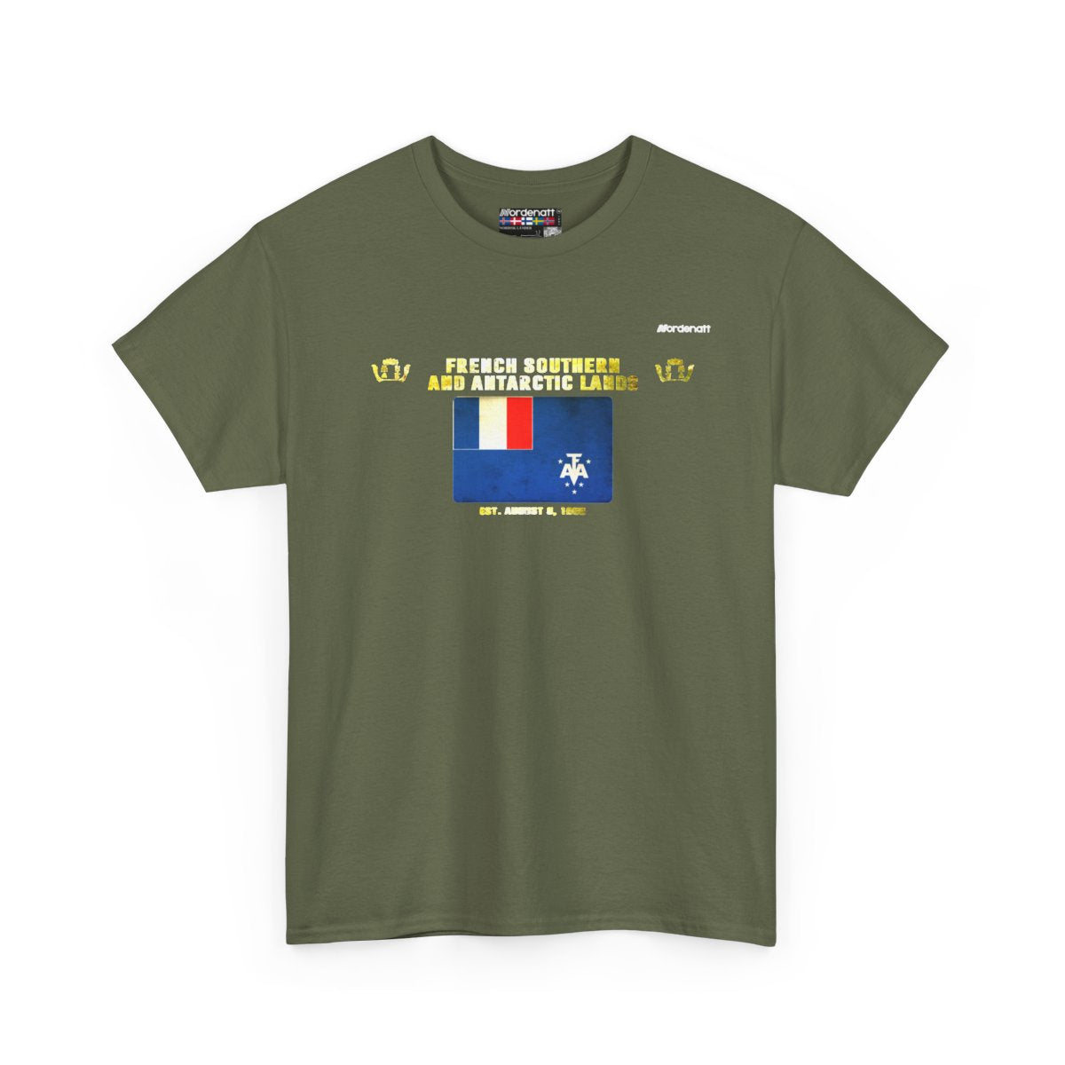 French Southern Territories flag t-shirt in Military Green — premium cotton, Nordenatt
