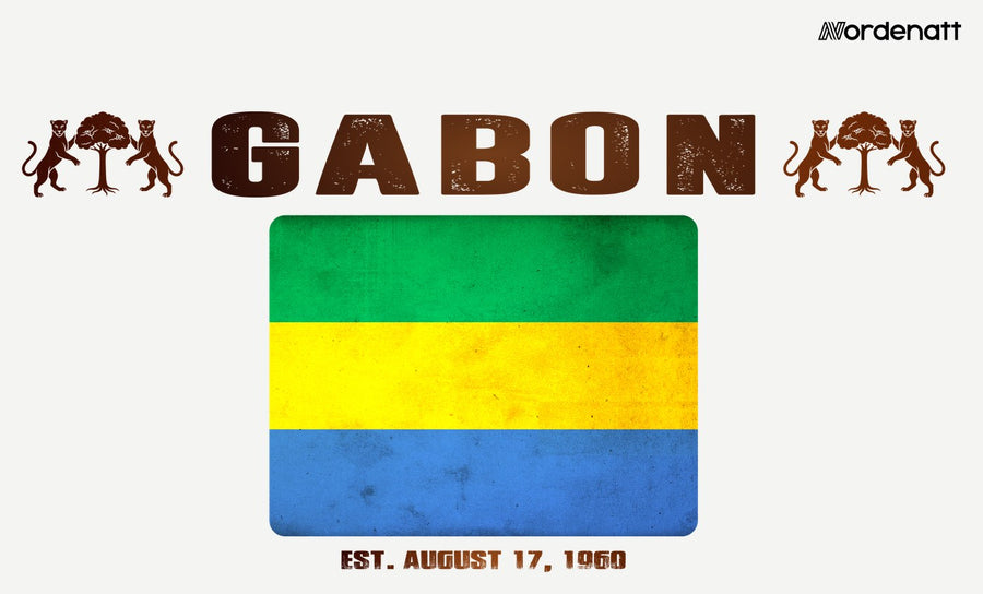 Gabon design preview: flag, date and emblem inspiration printed on light t-shirts (Nordenatt)