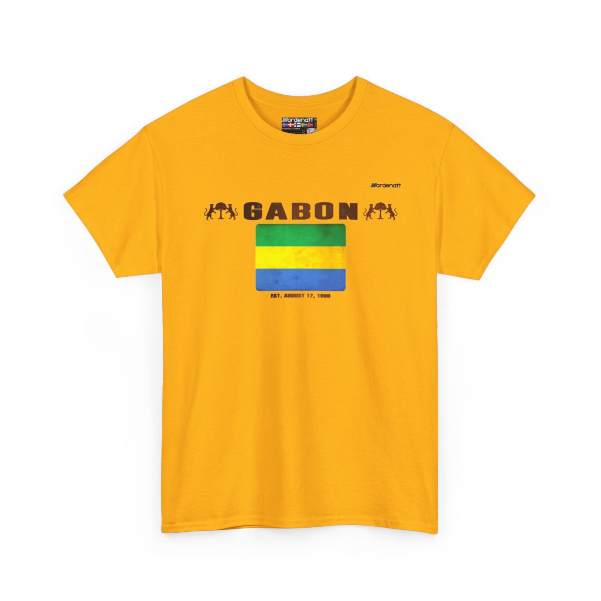 Gabon flag t-shirt in Gold — premium cotton, Nordenatt
