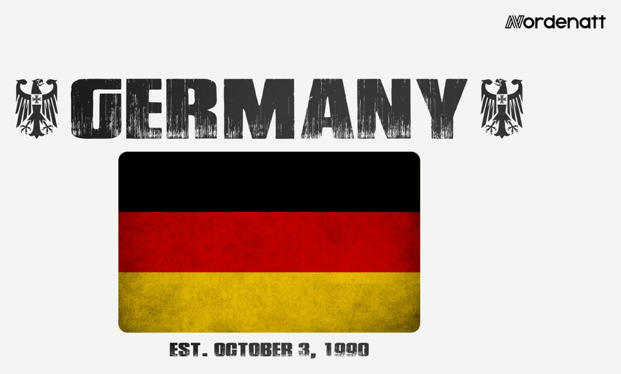 Germany design preview: flag, date and emblem inspiration printed on light t-shirts (Nordenatt)