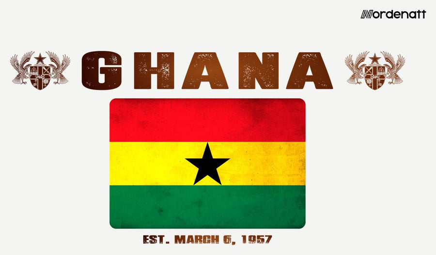 Ghana design preview: flag, date and emblem inspiration printed on light t-shirts (Nordenatt)