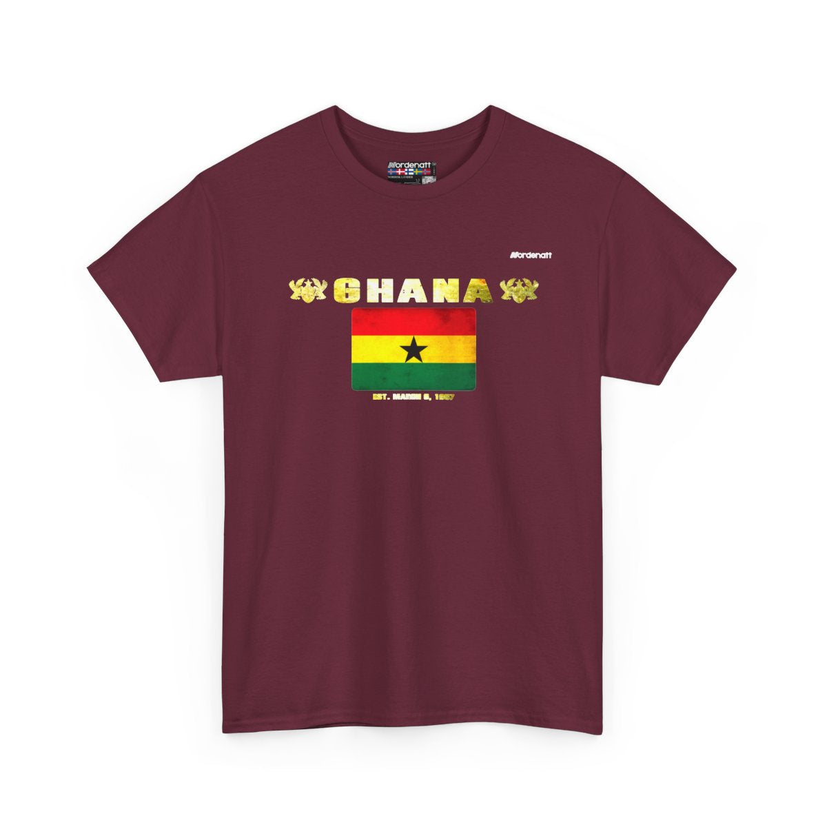 Ghana flag t-shirt in Maroon — premium cotton, Nordenatt