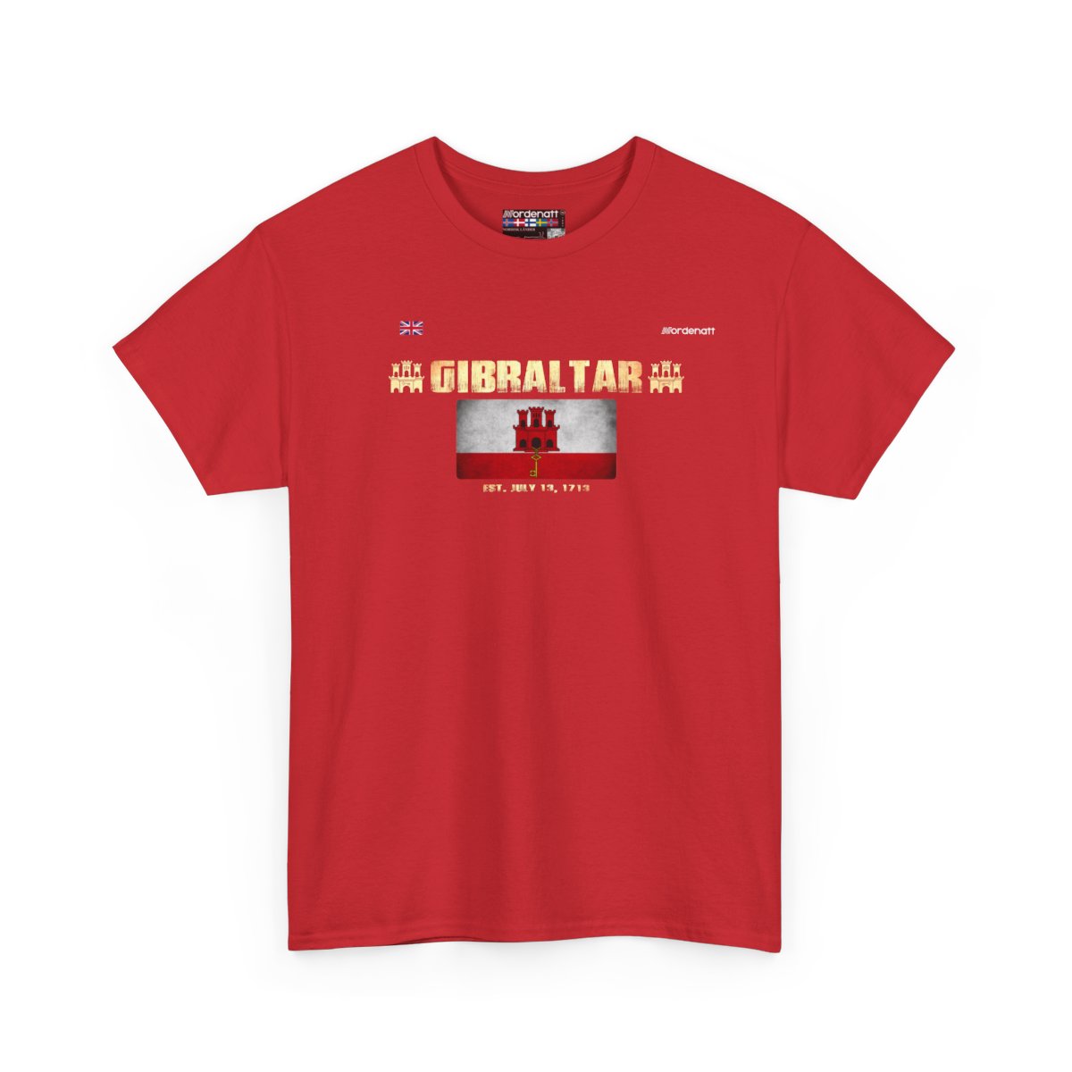 Gibraltar flag t-shirt in Red — premium cotton, Nordenatt