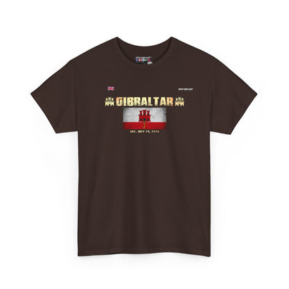 Gibraltar flag t-shirt in Dark Chocolate — premium cotton, Nordenatt