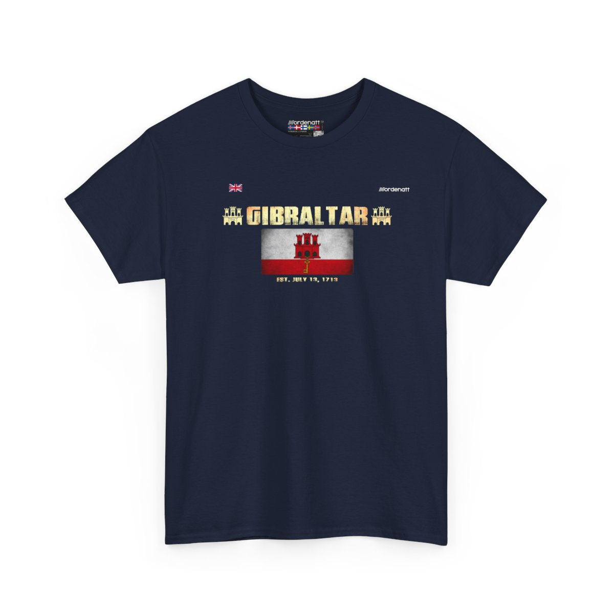 Gibraltar flag t-shirt in Navy — premium cotton, Nordenatt