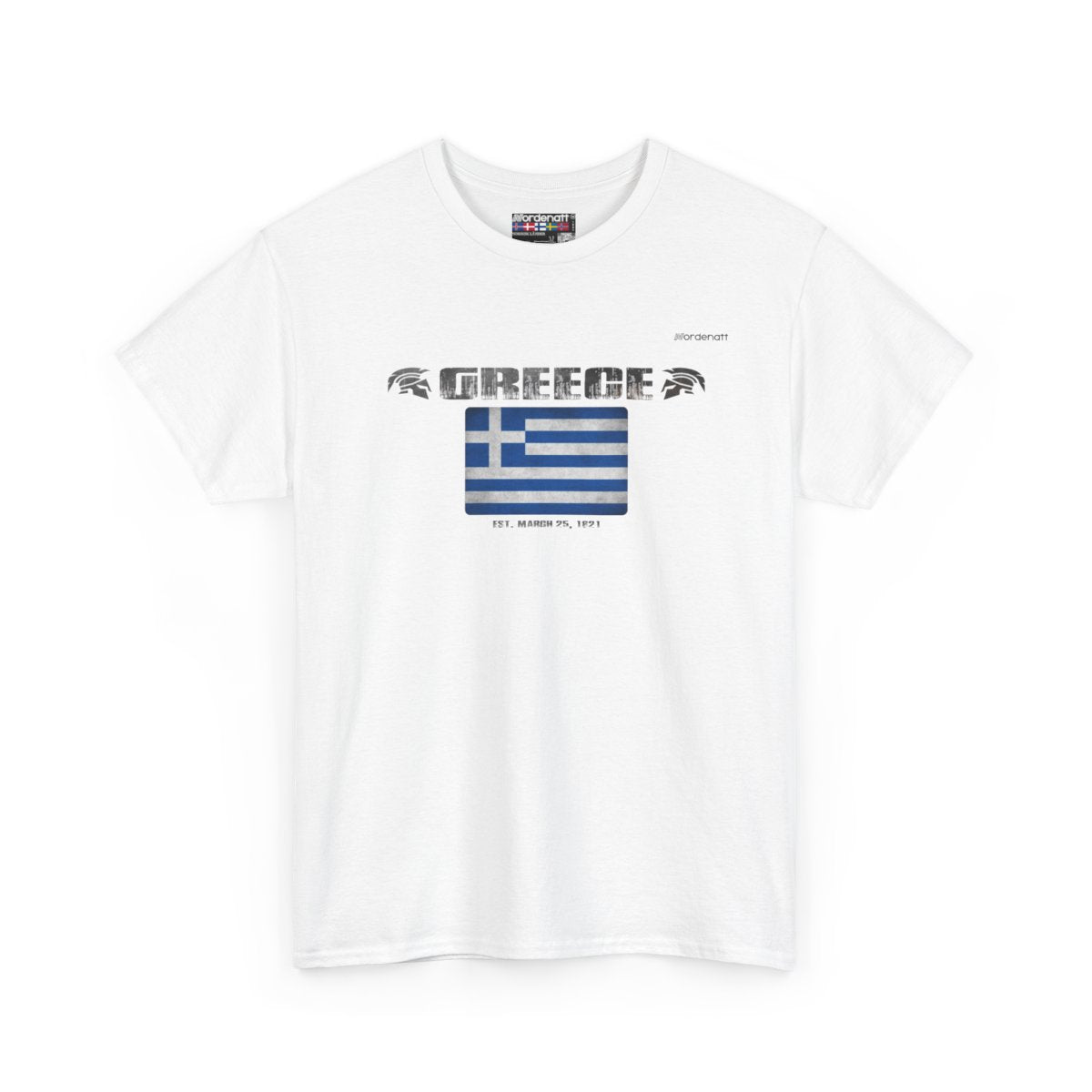 Greece flag t-shirt in White — premium cotton, Nordenatt
