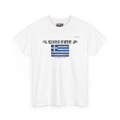 Greece flag t-shirt in White — premium cotton, Nordenatt