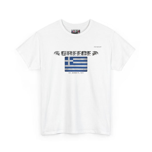 Greece flag t-shirt in White — premium cotton, Nordenatt