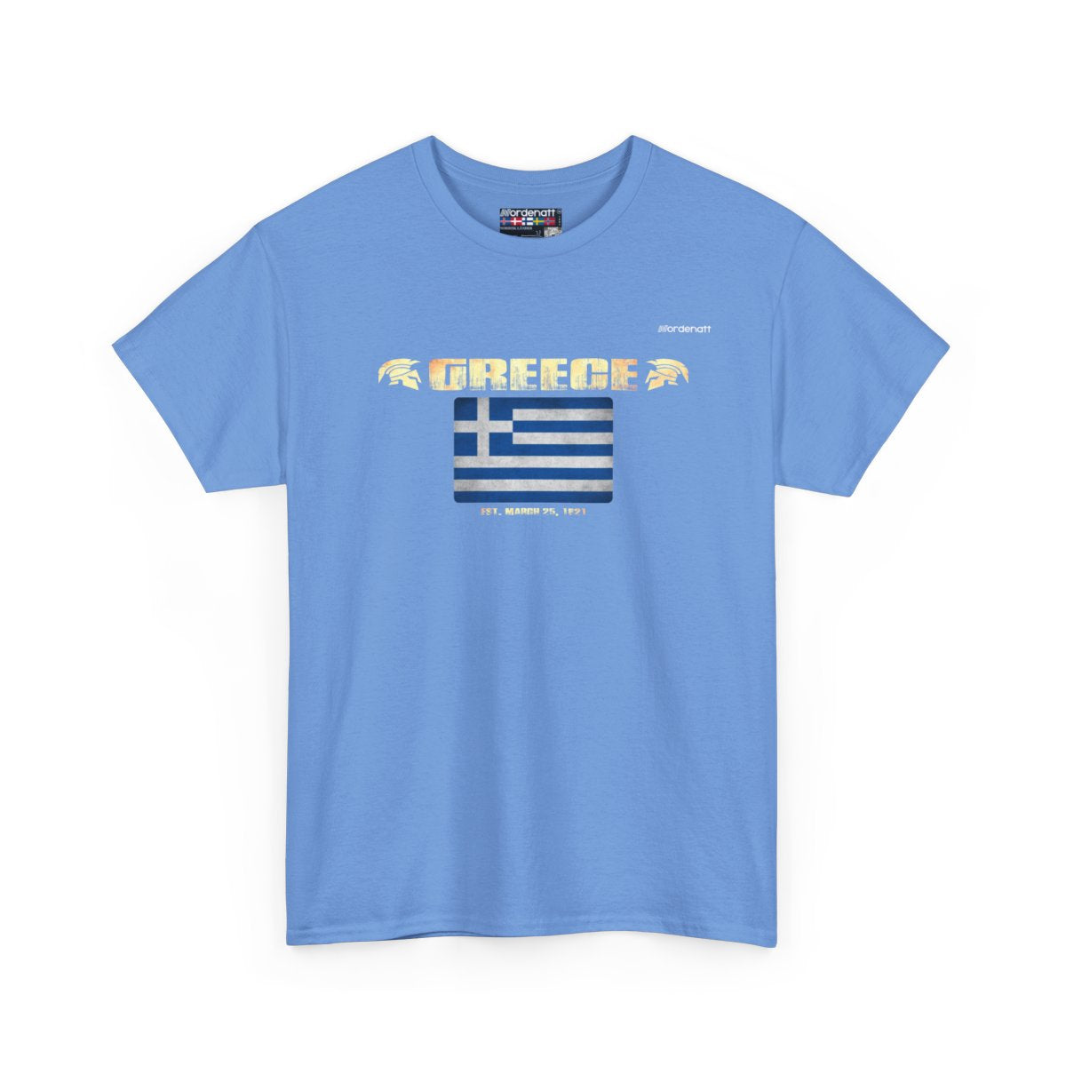 Greece flag t-shirt in Carolina Blue — premium cotton, Nordenatt