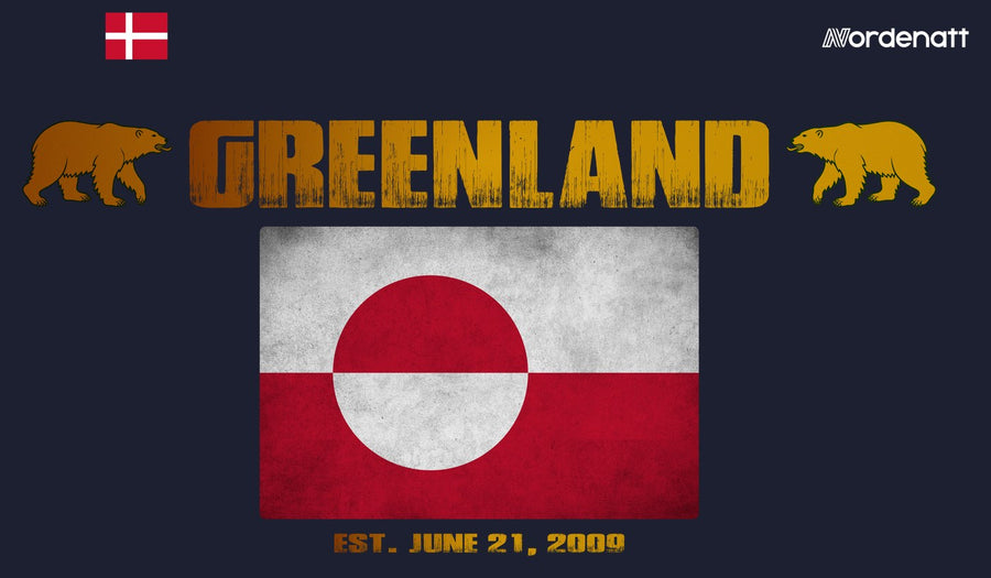 Greenland design preview: flag, date and emblem inspiration printed on dark t-shirts (Nordenatt)