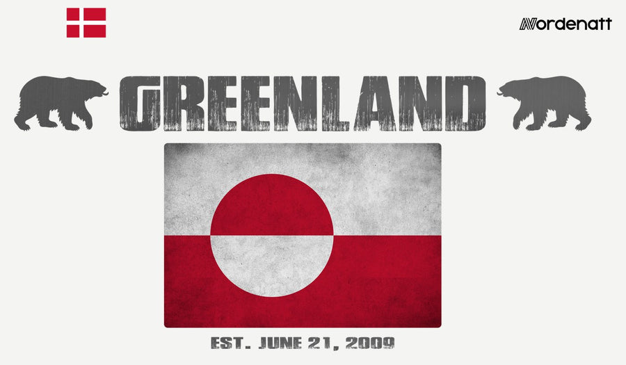 Greenland design preview: flag, date and emblem inspiration printed on light t-shirts (Nordenatt)