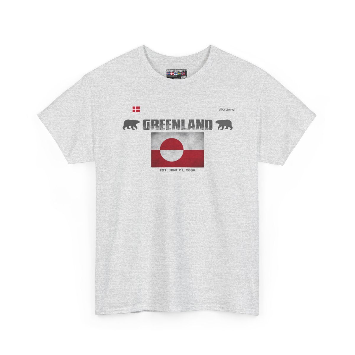 Greenland flag t-shirt in Ash — premium cotton, Nordenatt