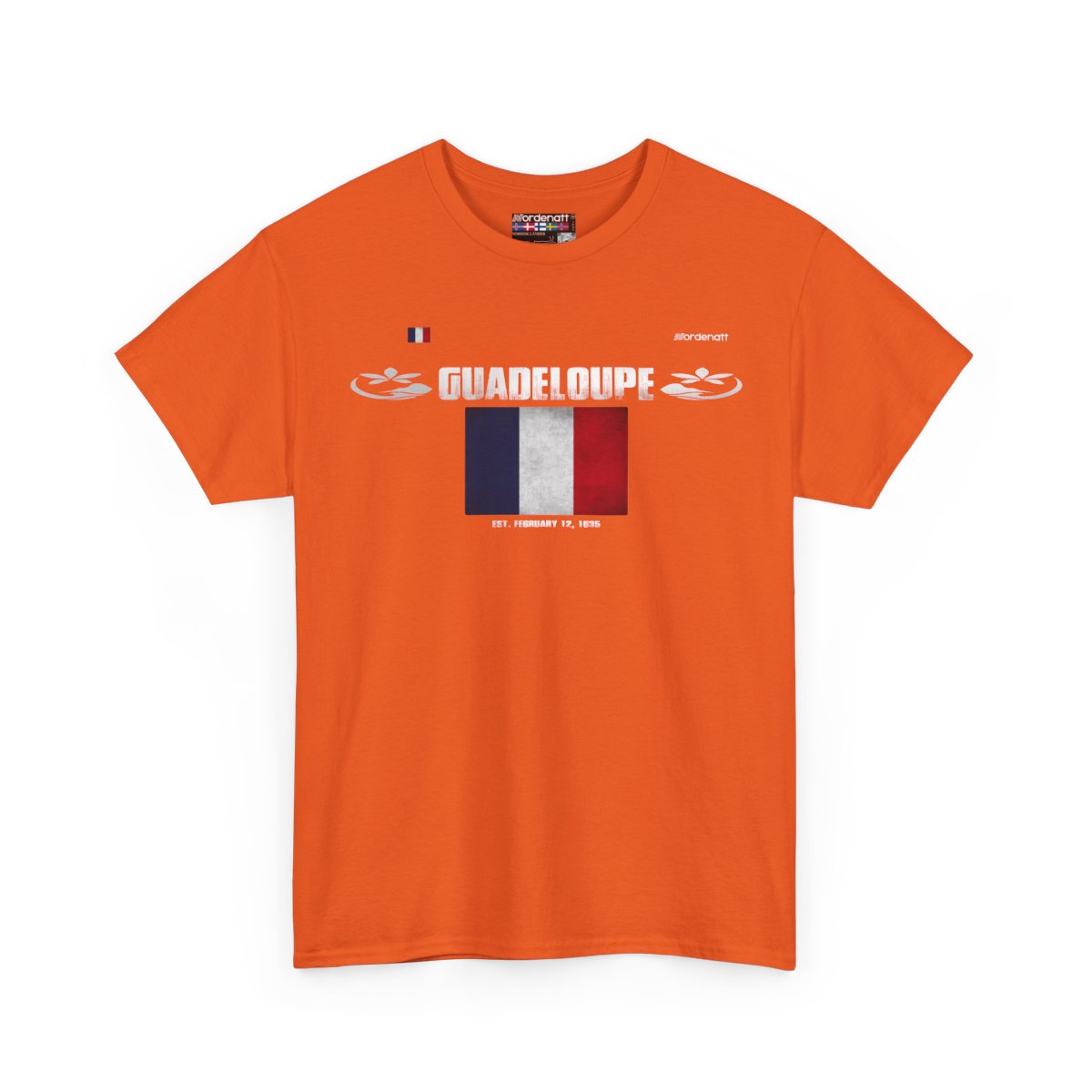 Guadeloupe flag t-shirt in Orange — premium cotton, Nordenatt