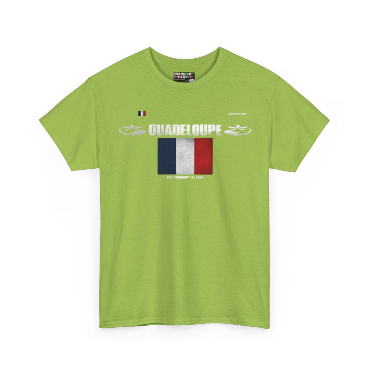 Guadeloupe flag t-shirt in Kiwi — premium cotton, Nordenatt