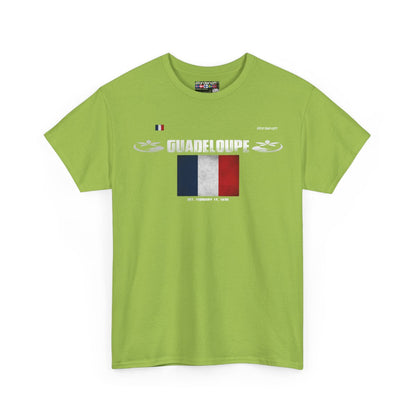 Guadeloupe flag t-shirt in Kiwi — premium cotton, Nordenatt