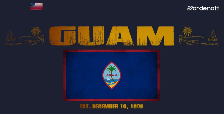 Guam design preview: flag, date and emblem inspiration printed on dark t-shirts (Nordenatt)
