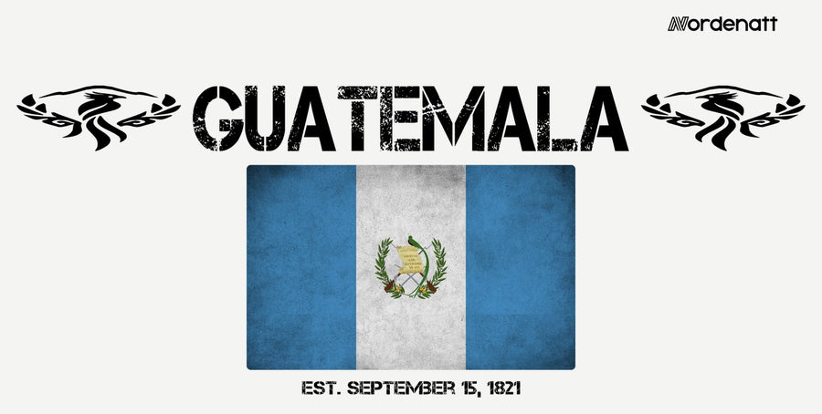 Guatemala design preview: flag, date and emblem inspiration printed on light t-shirts (Nordenatt)