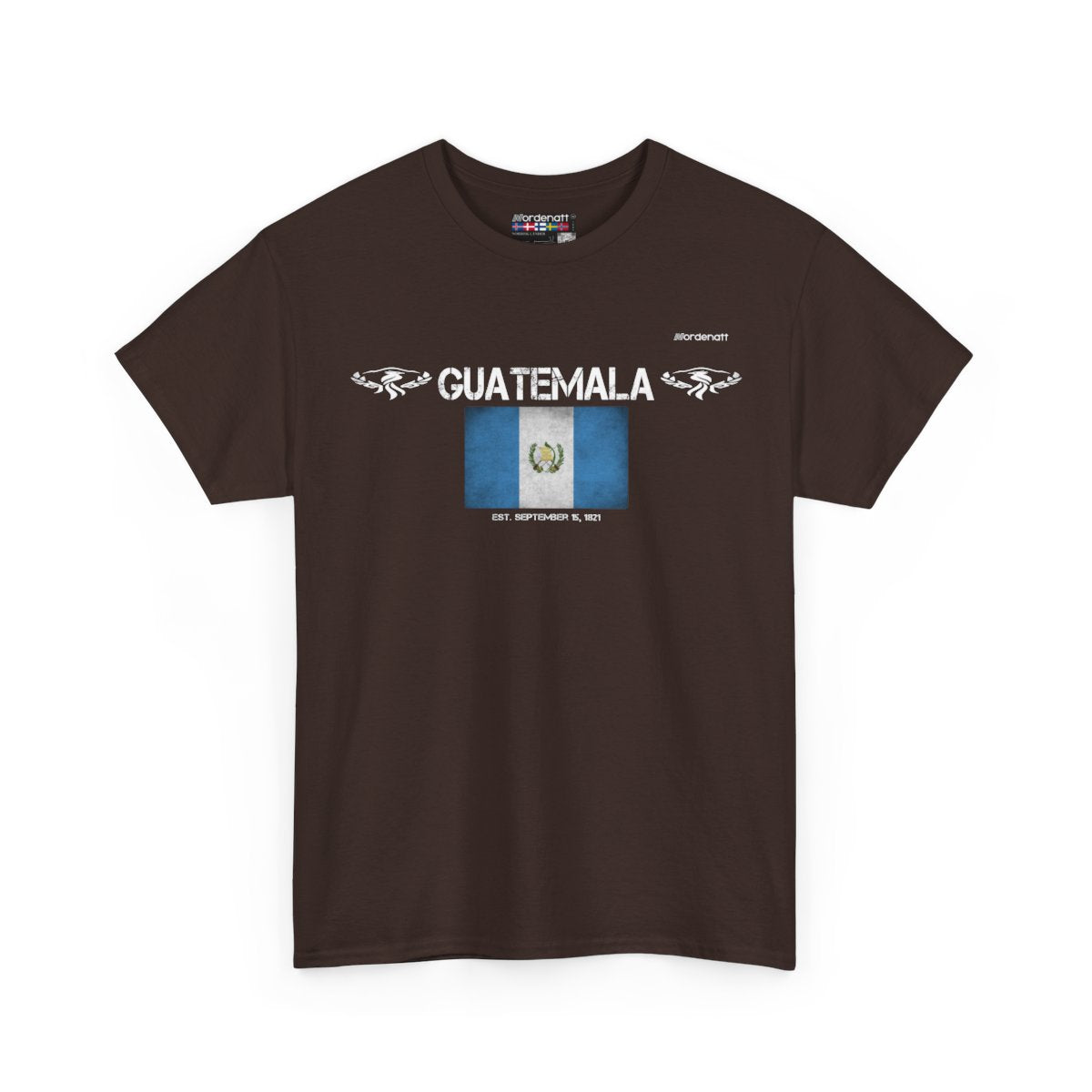Guatemala flag t-shirt in Dark Chocolate — premium cotton, Nordenatt