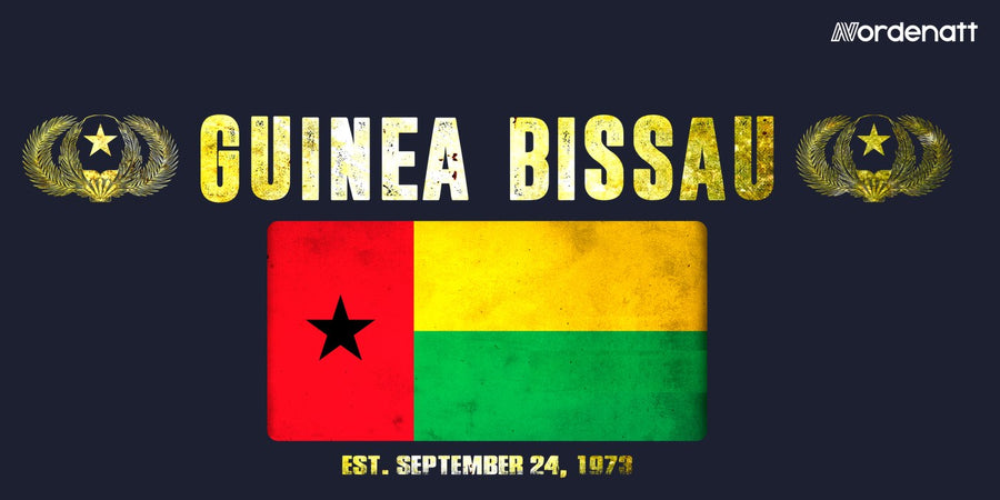 Guinea-Bissau design preview: flag, date and emblem inspiration printed on dark t-shirts (Nordenatt)