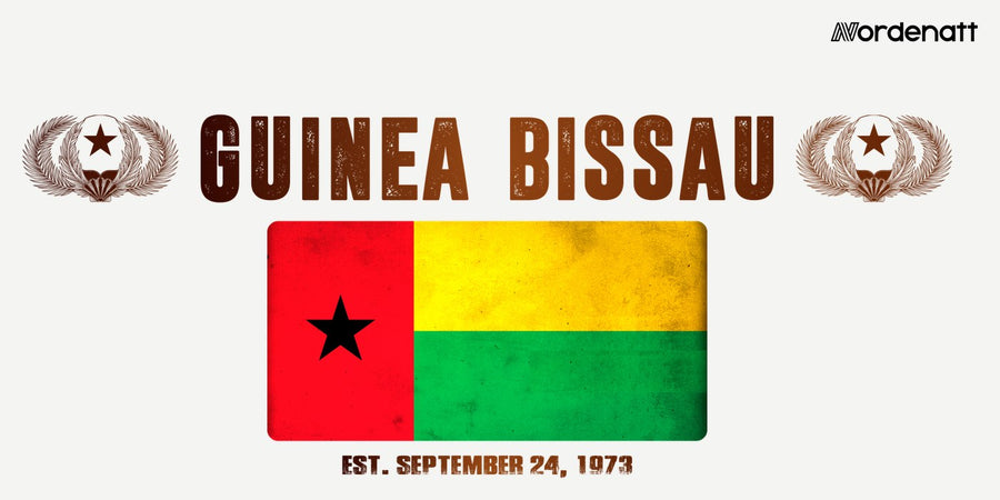 Guinea-Bissau design preview: flag, date and emblem inspiration printed on light t-shirts (Nordenatt)
