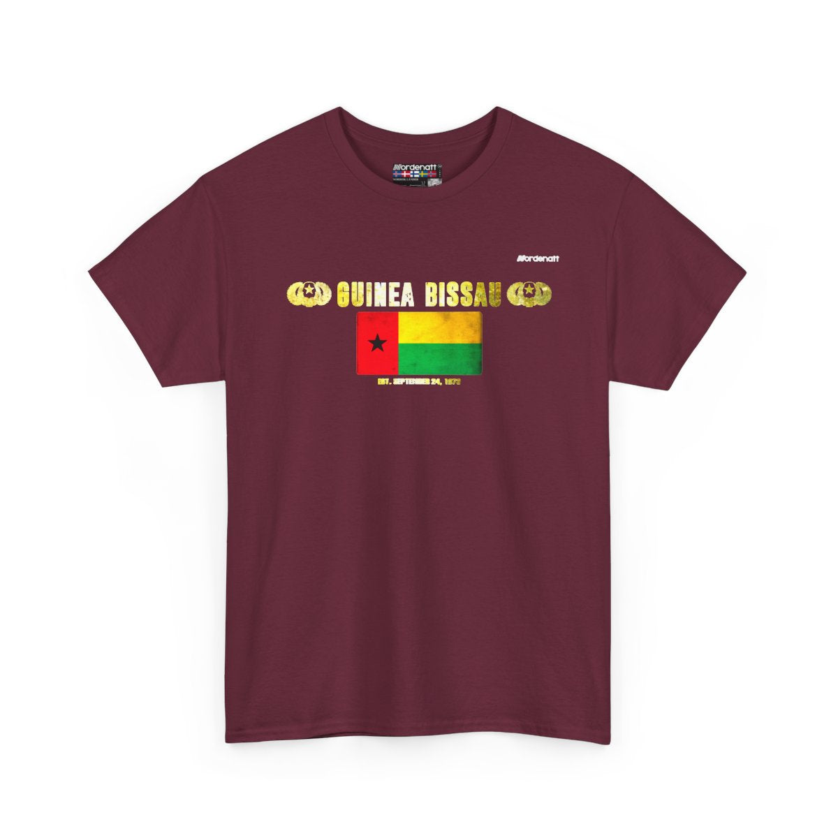 Guinea-Bissau flag t-shirt in Maroon — premium cotton, Nordenatt