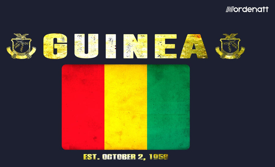 Guinea design preview: flag, date and emblem inspiration printed on dark t-shirts (Nordenatt)