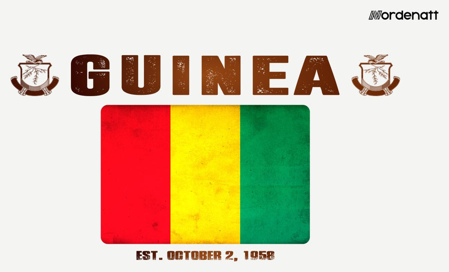 Guinea design preview: flag, date and emblem inspiration printed on light t-shirts (Nordenatt)