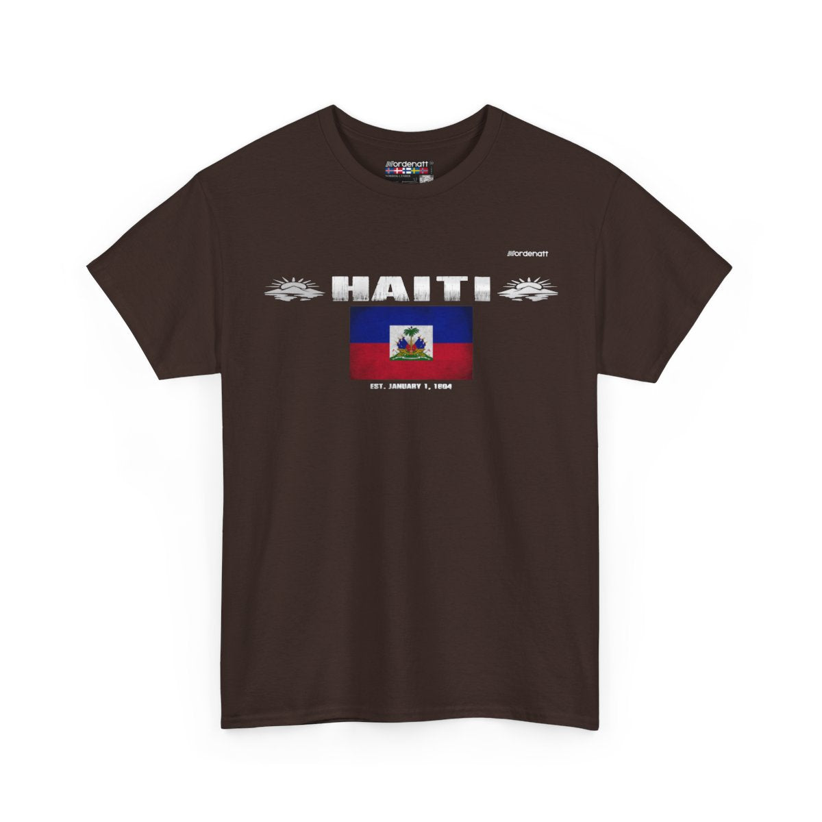 Haiti flag t-shirt in Dark Chocolate — premium cotton, Nordenatt