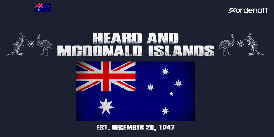 Heard and Mcdonald Islands design preview: flag, date and emblem inspiration printed on dark t-shirts (Nordenatt)