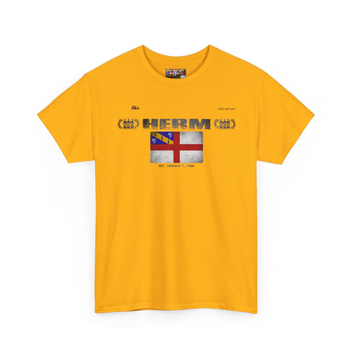 Herm flag t-shirt in Gold — premium cotton, Nordenatt