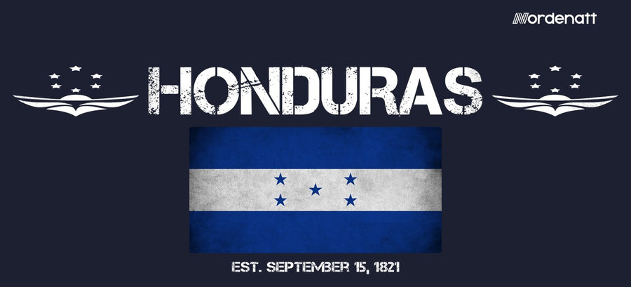 Honduras design preview: flag, date and emblem inspiration printed on dark t-shirts (Nordenatt)