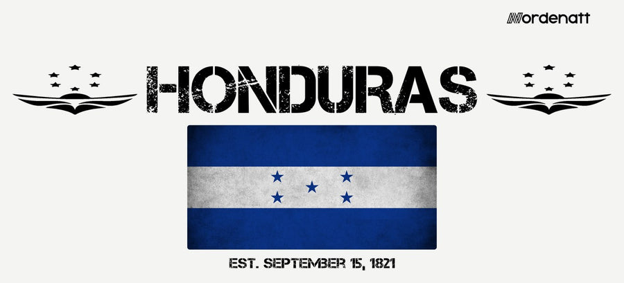 Honduras design preview: flag, date and emblem inspiration printed on light t-shirts (Nordenatt)