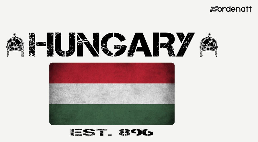 Hungary design preview: flag, date and emblem inspiration printed on light t-shirts (Nordenatt)