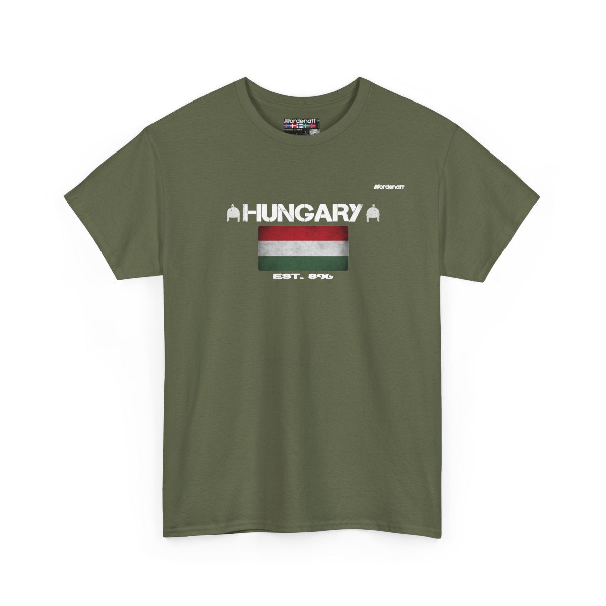 Hungary flag t-shirt in Military Green — premium cotton, Nordenatt