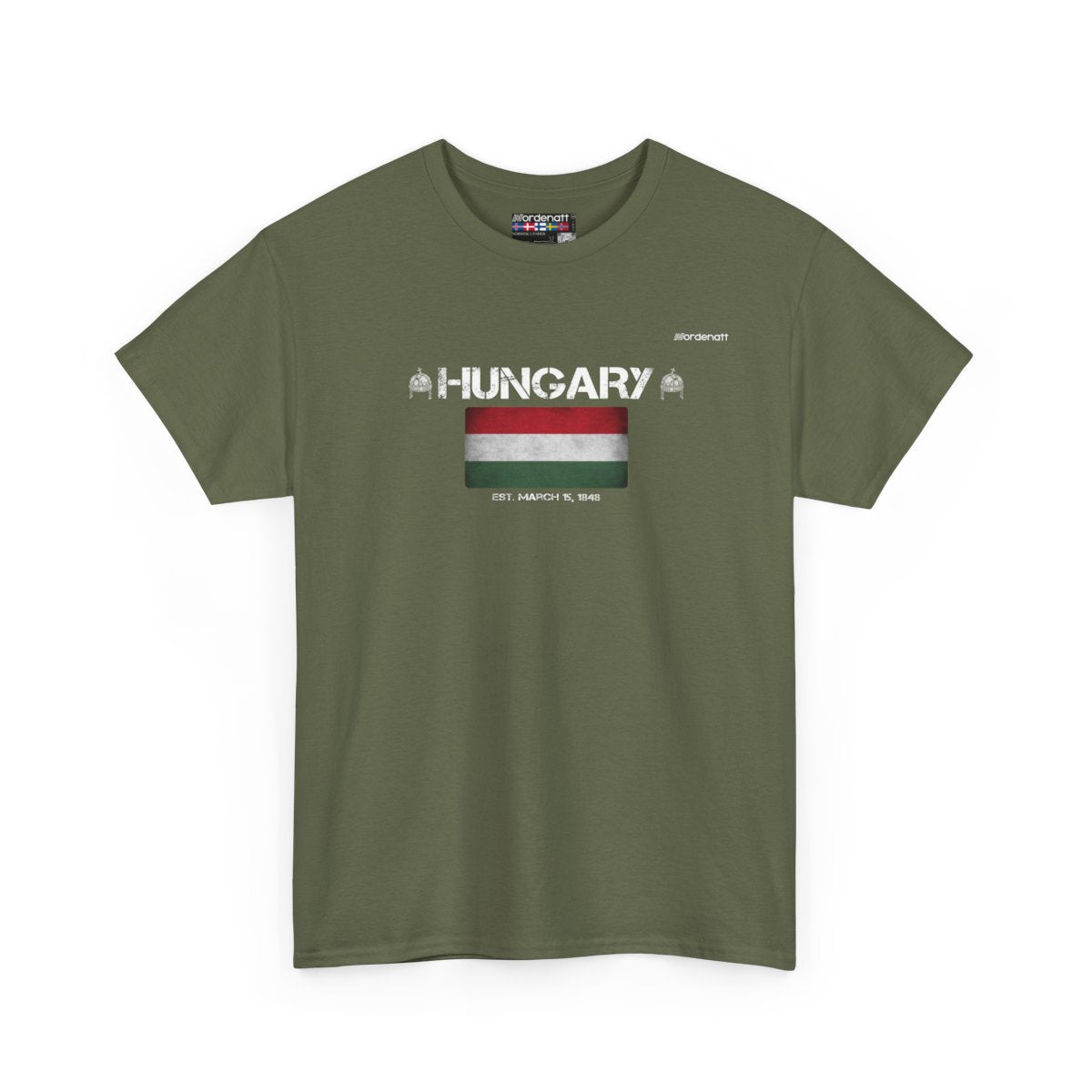 Hungary flag t-shirt in Military Green — premium cotton, Nordenatt