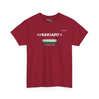 Hungary flag t-shirt in Cardinal Red — premium cotton, Nordenatt