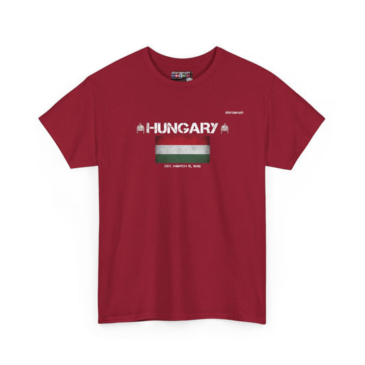 Hungary flag t-shirt in Cardinal Red — premium cotton, Nordenatt