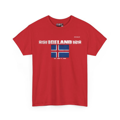 Iceland flag t-shirt in Red — premium cotton, Nordenatt