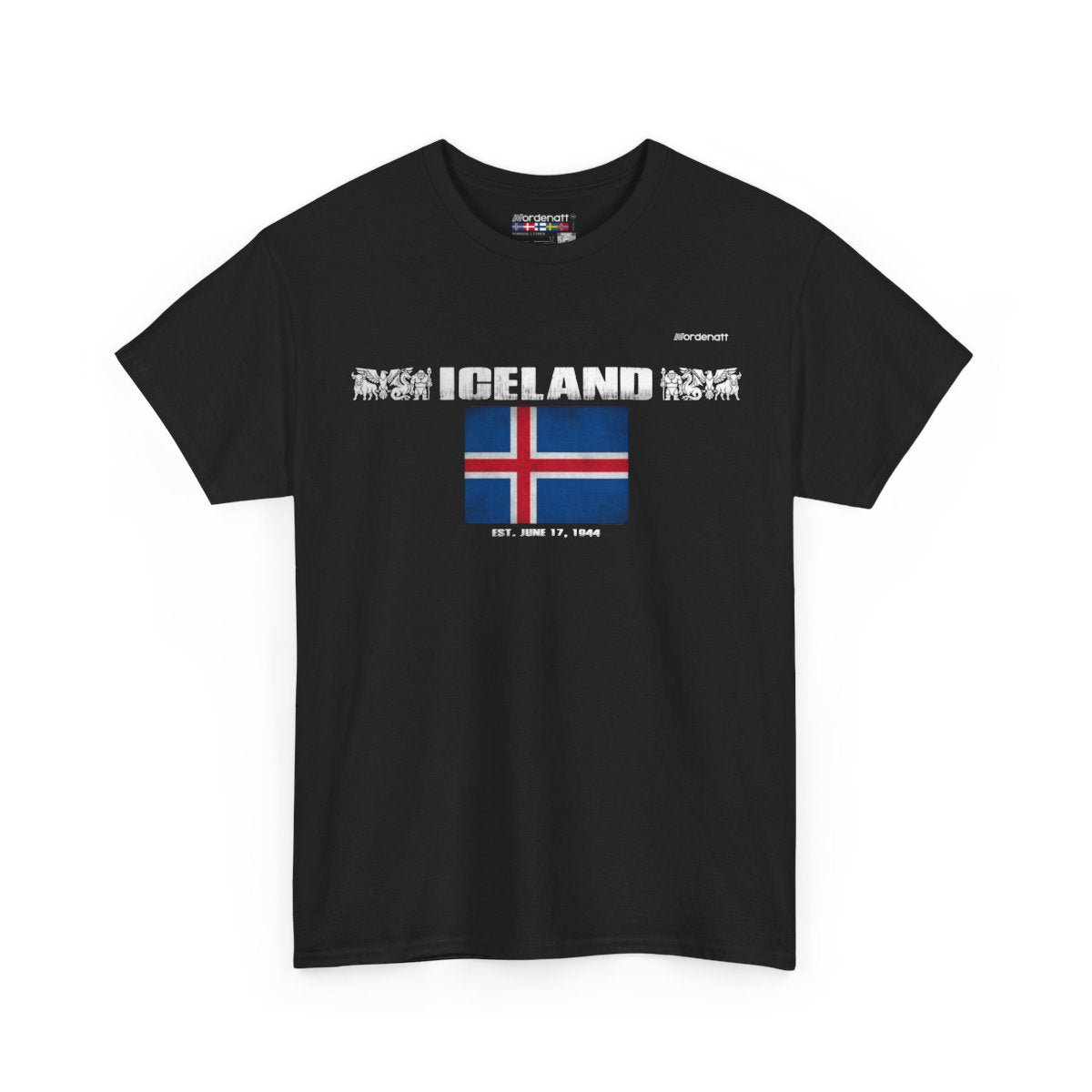 Iceland flag t-shirt in Black — premium cotton, Nordenatt