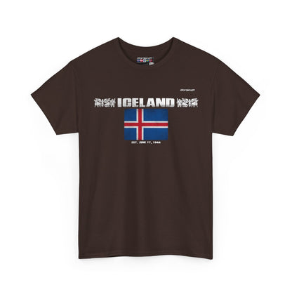 Iceland flag t-shirt in Dark Chocolate — premium cotton, Nordenatt