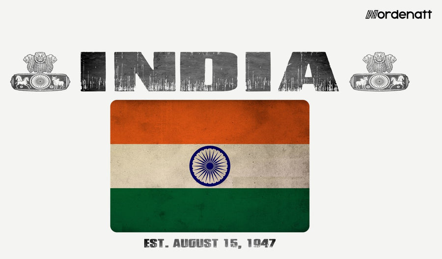India design preview: flag, date and emblem inspiration printed on light t-shirts (Nordenatt)
