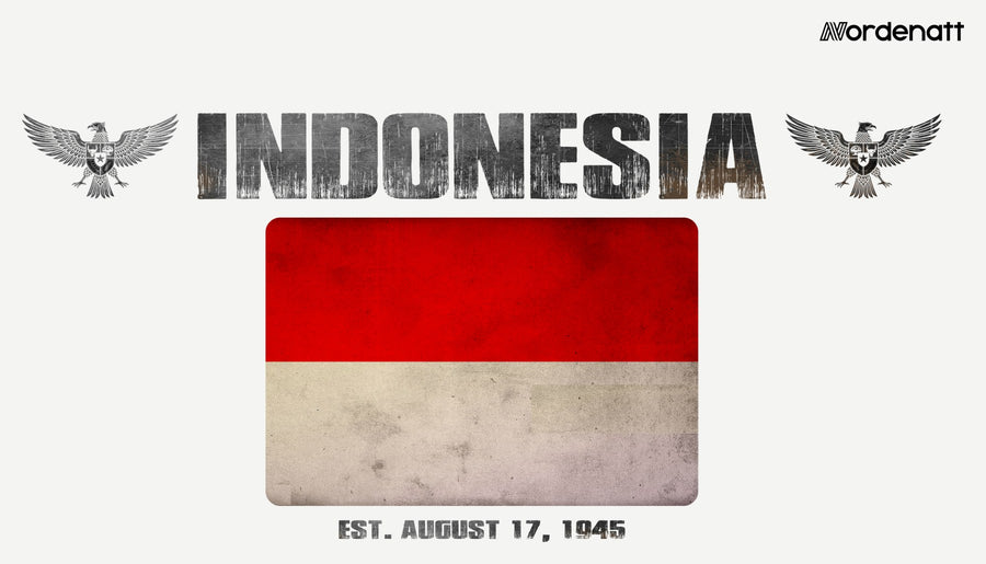 Indonesia design preview: flag, date and emblem inspiration printed on light t-shirts (Nordenatt)