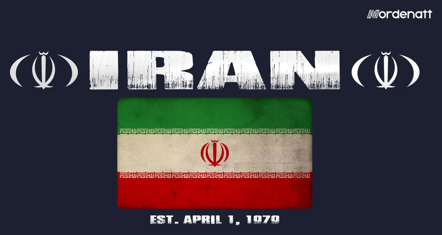 Iran design preview: flag, date and emblem inspiration printed on dark t-shirts (Nordenatt)